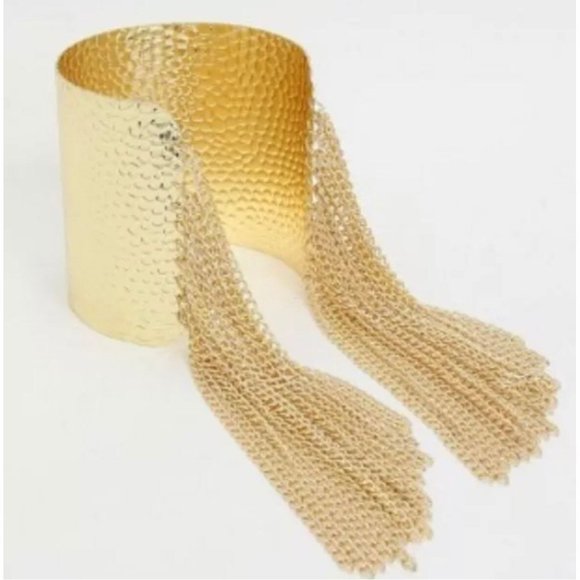 Statement gold cuff fringe bracelet wide armor costume chunky big wedding - Picture 3 of 9